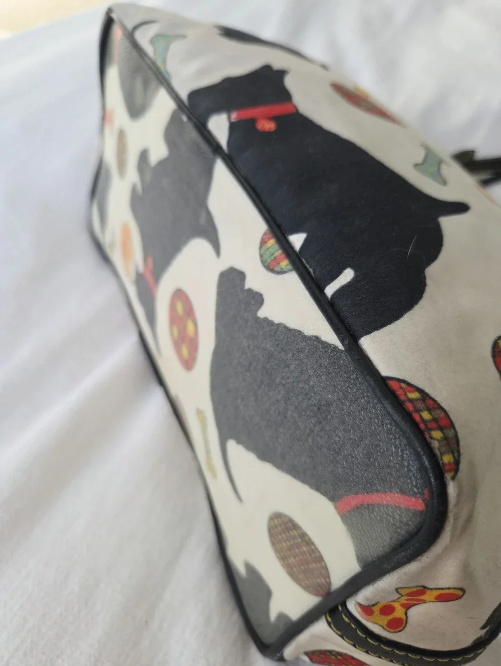 Dooney & Bourke Black Scottie Dog Print Tote, Cream Background + Plaid Interior